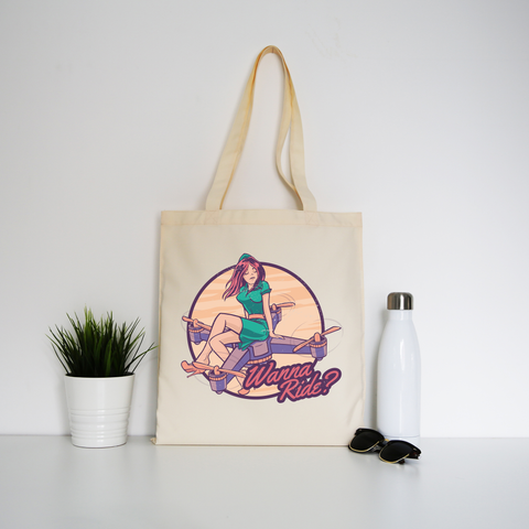 Drone girl quote tote bag canvas shopping - Graphic Gear