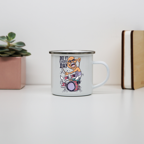 Drummer catoon quote enamel camping mug outdoor cup colors - Graphic Gear