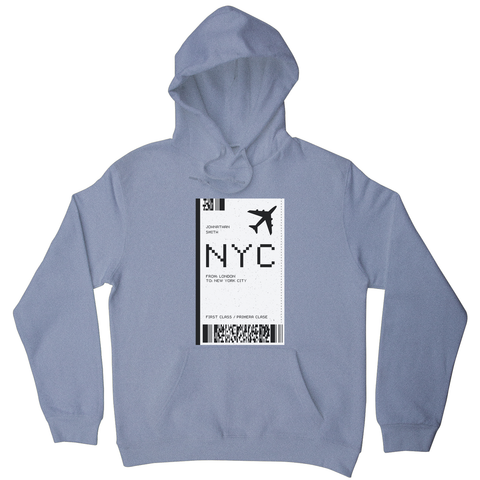 NYC plane ticket hoodie - Graphic Gear