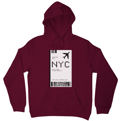 NYC plane ticket hoodie - Graphic Gear