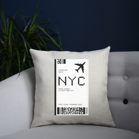 NYC plane ticket cushion cover pillowcase linen home decor - Graphic Gear