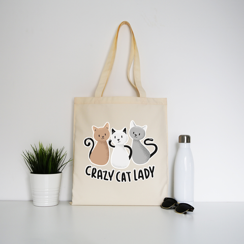 Crazy cat lady tote bag canvas shopping - Graphic Gear