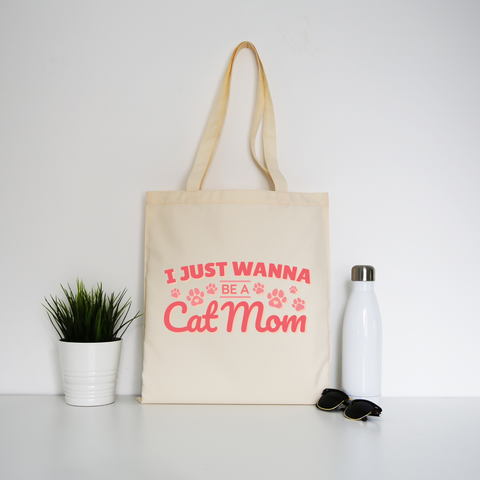 Cat mom quote tote bag canvas shopping - Graphic Gear