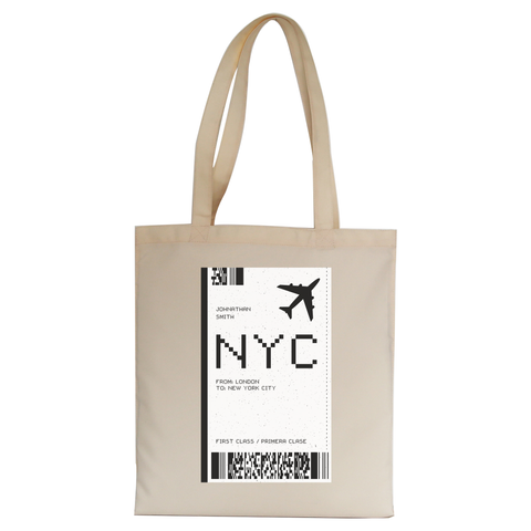 NYC plane ticket tote bag canvas shopping - Graphic Gear