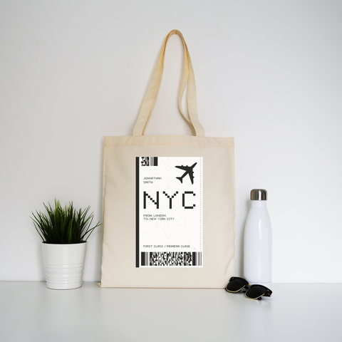 NYC plane ticket tote bag canvas shopping - Graphic Gear