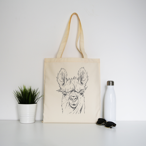 Llama line art tote bag canvas shopping - Graphic Gear