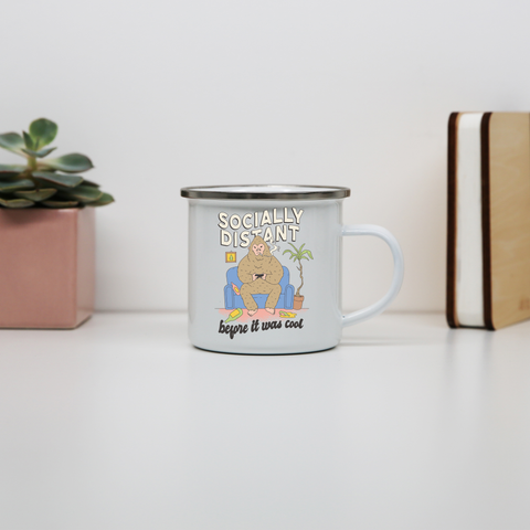 Socially distant bigfoot enamel camping mug outdoor cup colors - Graphic Gear