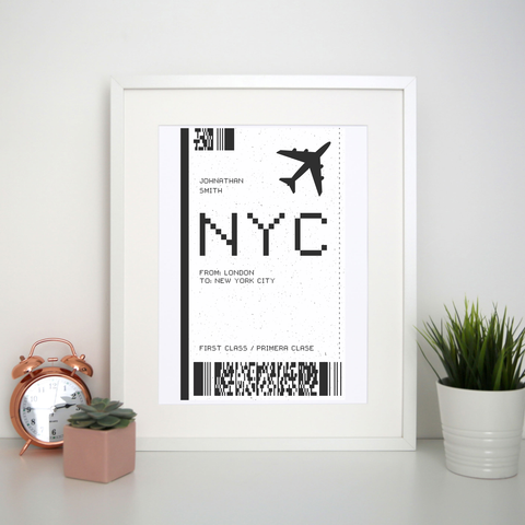 NYC plane ticket print poster wall art decor - Graphic Gear