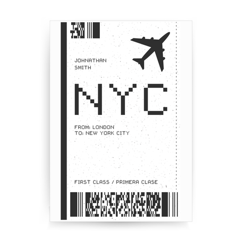 NYC plane ticket print poster wall art decor - Graphic Gear