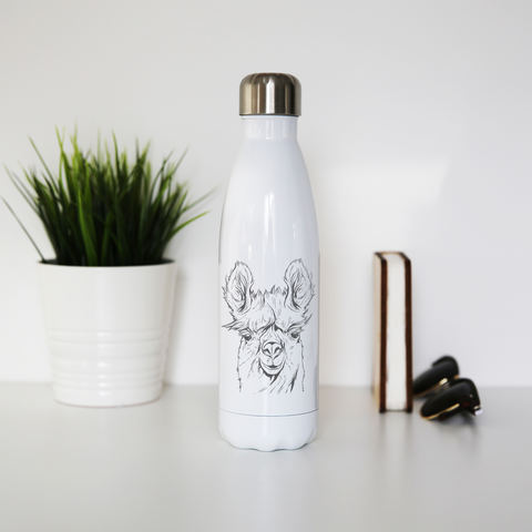 Llama line art water bottle stainless steel reusable - Graphic Gear