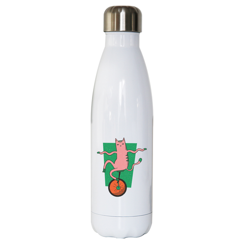 Unicycle cat water bottle stainless steel reusable - Graphic Gear