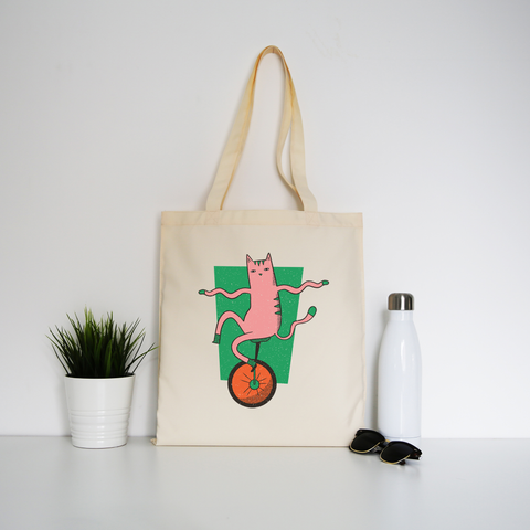 Unicycle cat tote bag canvas shopping - Graphic Gear