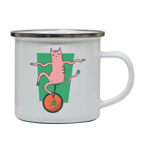 Unicycle cat enamel camping mug outdoor cup colors - Graphic Gear