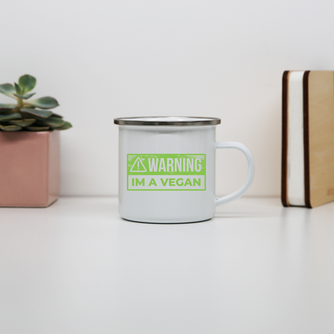Warning vegan enamel camping mug outdoor cup colors - Graphic Gear