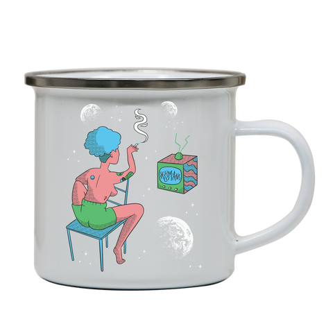 Woman in space enamel camping mug outdoor cup colors - Graphic Gear