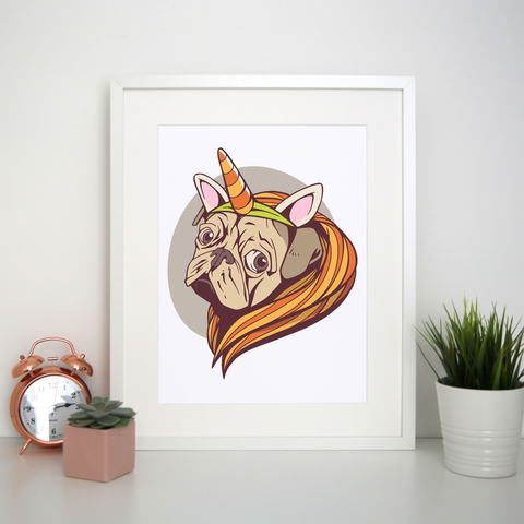 Unicorn pug print poster wall art decor - Graphic Gear