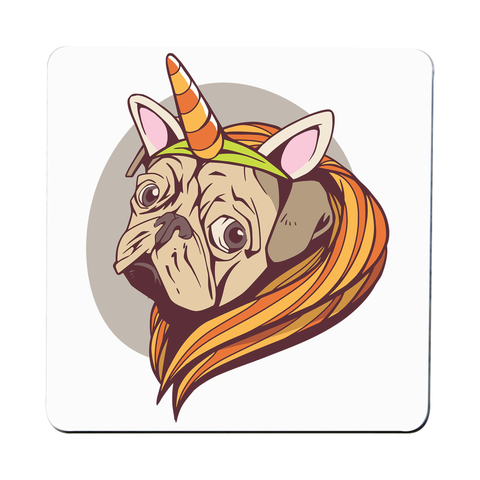 Unicorn pug coaster drink mat - Graphic Gear