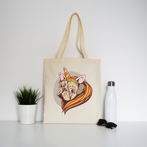 Unicorn pug tote bag canvas shopping - Graphic Gear