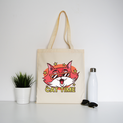 Cat time tote bag canvas shopping - Graphic Gear