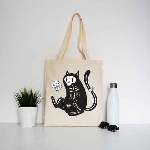 Skeleton cat girl tote bag canvas shopping - Graphic Gear