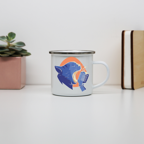 Singing cat enamel camping mug outdoor cup colors - Graphic Gear