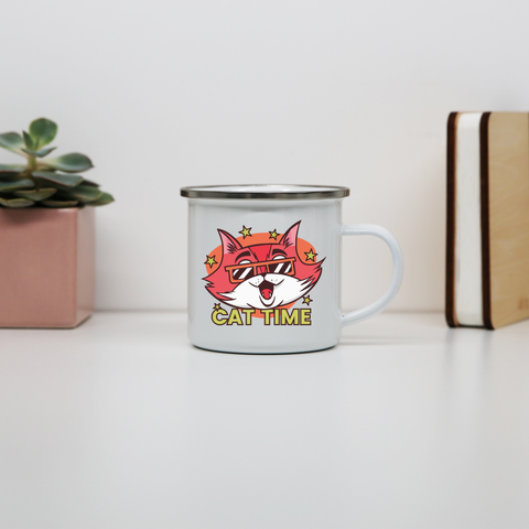 Cat time enamel camping mug outdoor cup colors - Graphic Gear