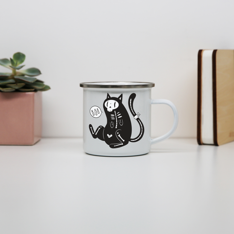 Skeleton cat girl enamel camping mug outdoor cup colors - Graphic Gear