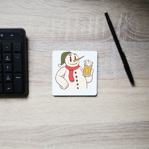 Snowman drinking beer coaster drink mat - Graphic Gear