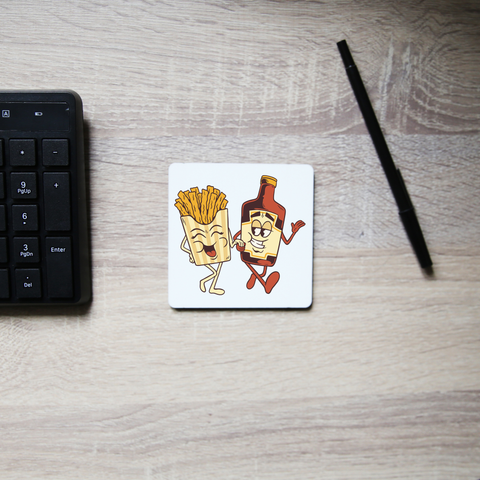 Fries and ketchup couple coaster drink mat - Graphic Gear