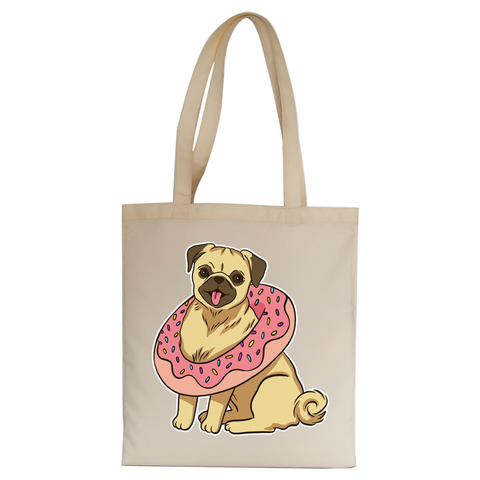 Pug with donut tote bag canvas shopping - Graphic Gear
