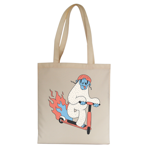 Yeti riding scooter tote bag canvas shopping - Graphic Gear