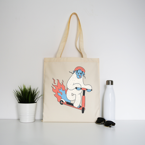 Yeti riding scooter tote bag canvas shopping - Graphic Gear