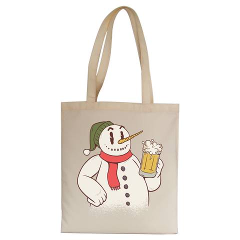 Snowman drinking beer tote bag canvas shopping - Graphic Gear