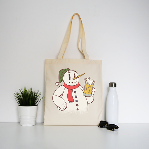 Snowman drinking beer tote bag canvas shopping - Graphic Gear
