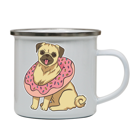 Pug with donut enamel camping mug outdoor cup colors - Graphic Gear