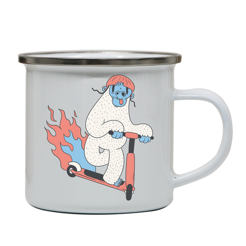 Yeti riding scooter enamel camping mug outdoor cup colors - Graphic Gear
