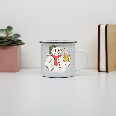 Snowman drinking beer enamel camping mug outdoor cup colors - Graphic Gear
