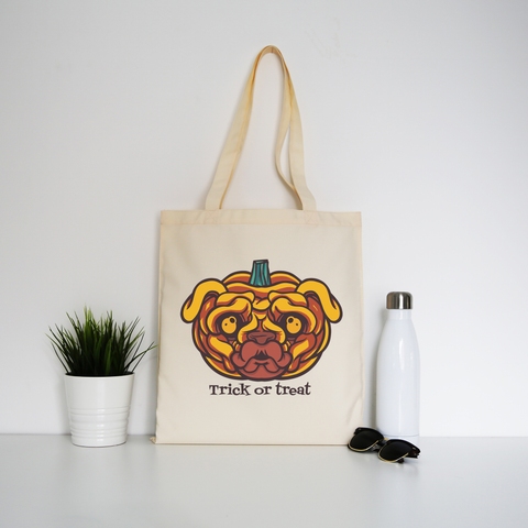 Pug pumpkin tote bag canvas shopping - Graphic Gear