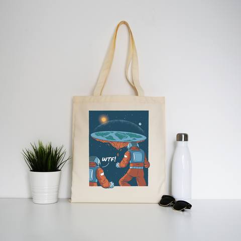 Flat earth astronauts tote bag canvas shopping - Graphic Gear