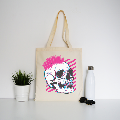 Punk skull glitch tote bag canvas shopping - Graphic Gear