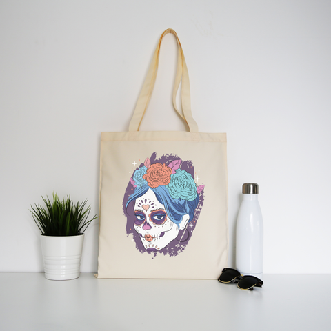 Dia de los muertos skull tote bag canvas shopping - Graphic Gear
