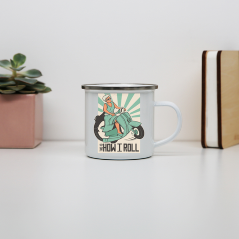 Vespa woman quote enamel camping mug outdoor cup colors - Graphic Gear