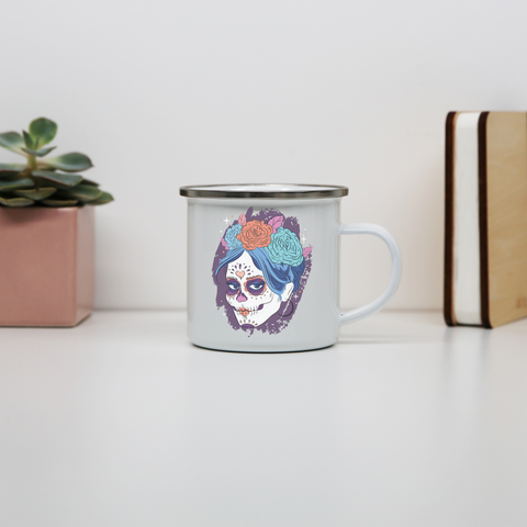 Dia de los muertos skull enamel camping mug outdoor cup colors - Graphic Gear
