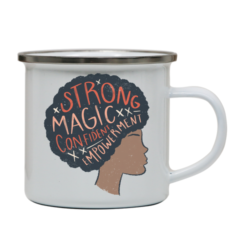 Proud afro woman quote enamel camping mug outdoor cup colors - Graphic Gear