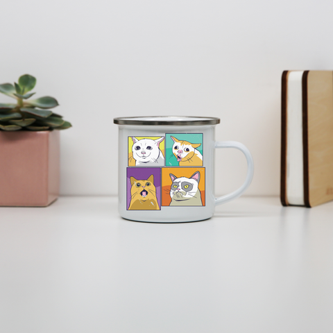 Meme cats enamel camping mug outdoor cup colors - Graphic Gear