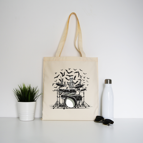 Skeleton drummer tote bag canvas shopping - Graphic Gear