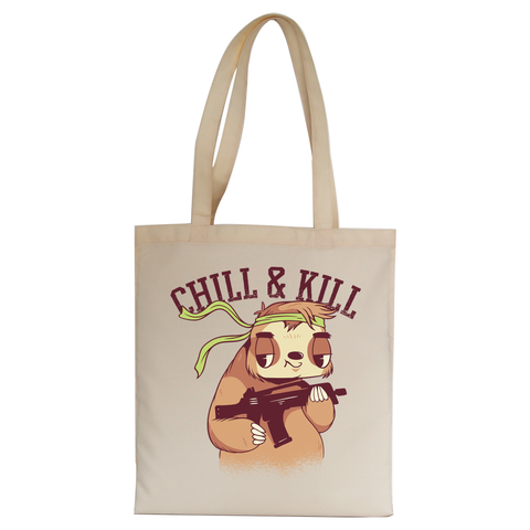 Chill & kill sloth tote bag canvas shopping - Graphic Gear
