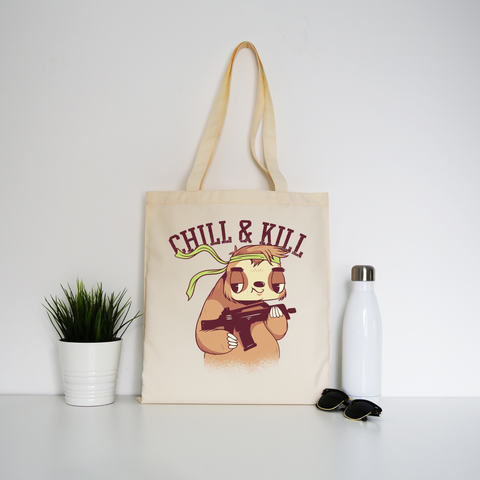 Chill & kill sloth tote bag canvas shopping - Graphic Gear