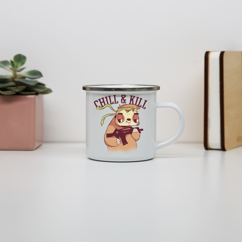 Chill & kill sloth enamel camping mug outdoor cup colors - Graphic Gear