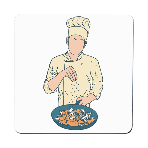 Chef salting mushrooms coaster drink mat - Graphic Gear